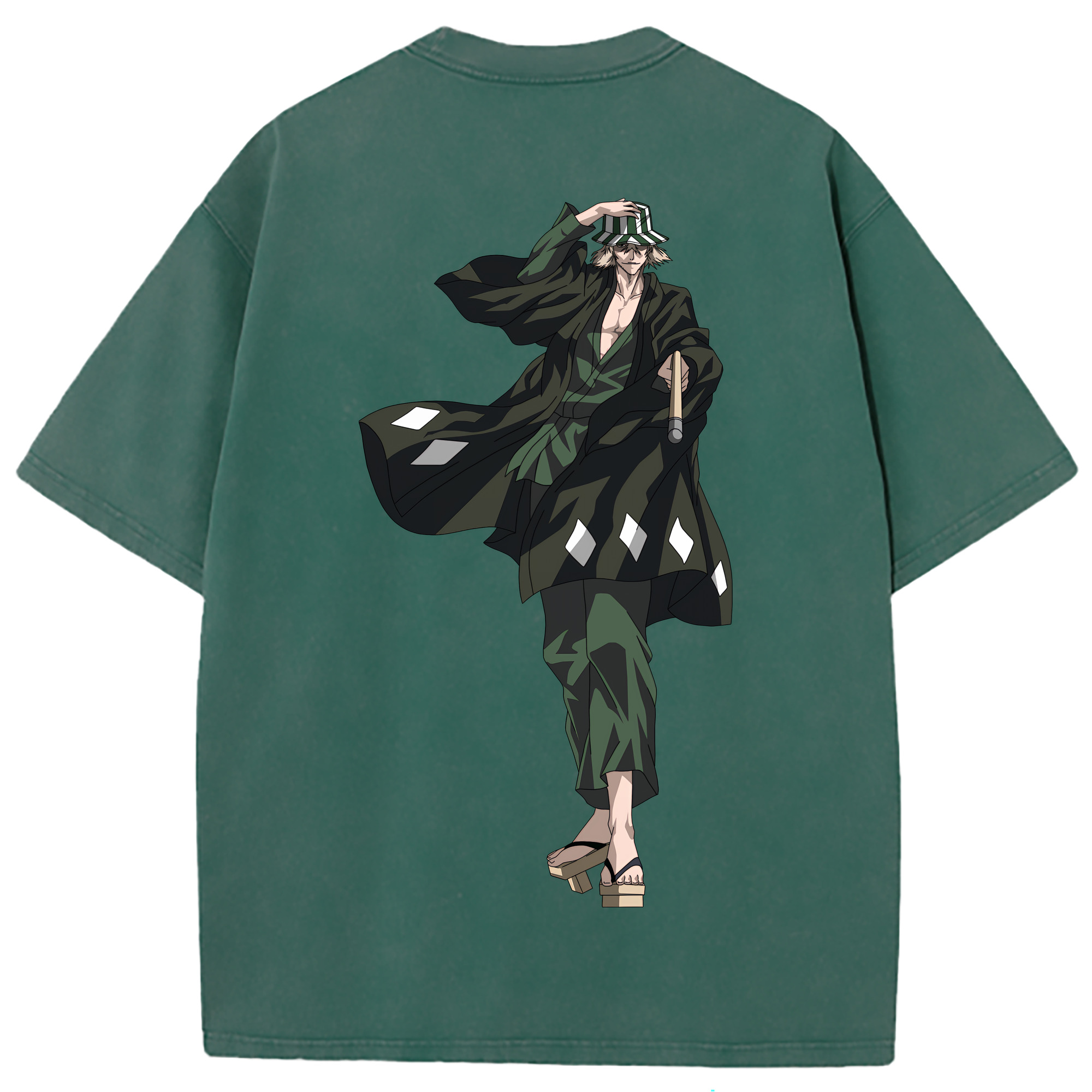 （画像用） "ブリーチ 浦原 喜助（うらはら きすけ） BLEACH Urahara Kisuke " 綿100% ヴィンテージ風 半袖Tシャツ（背面プリント）